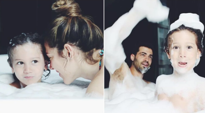 Las tiernas fotos de Jimena Barón con Mauro Caiazza y Momo en un jacuzzi